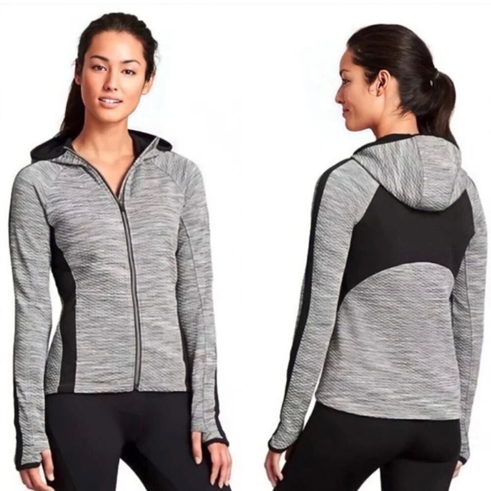 Athleta Quilted Hooded Jacket Sz Lg Snowscape Full Zip Space Gray Black Athletic